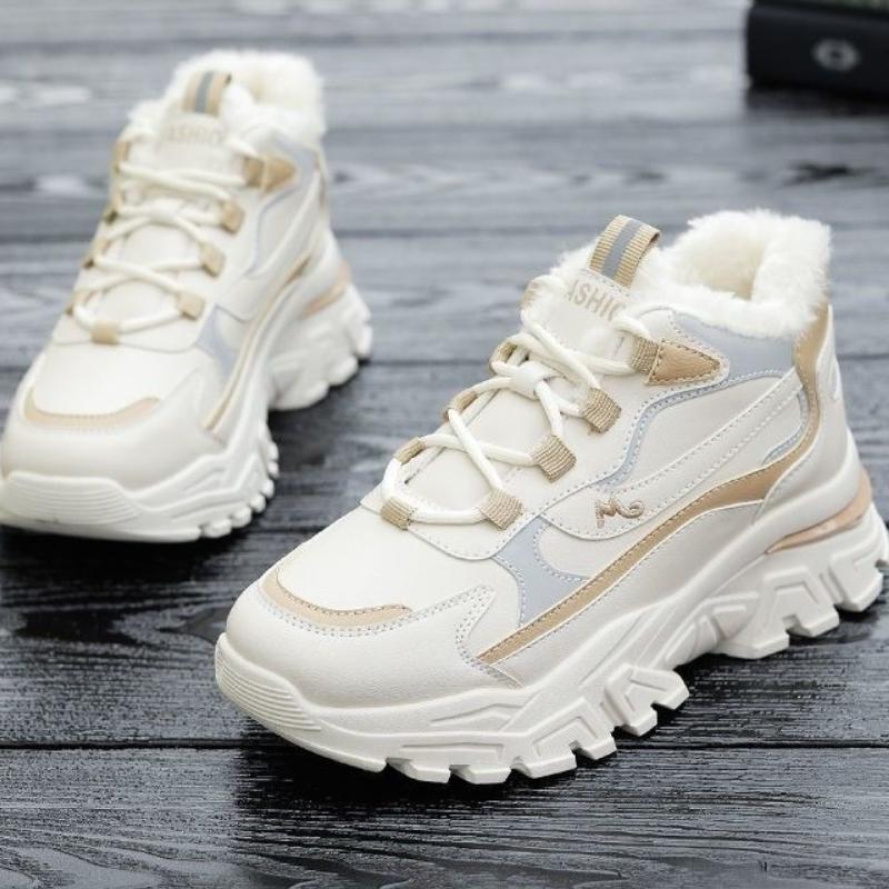 Winter New Fleece Lined Chunky Sneakers for Women Warm Cotton Sports Shoes Trendy Casual Footwear for Students