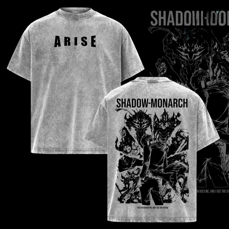 

Hot Anime Solo Leveling Sung JinWoo Print T-shirt Men Women Tshirts Oversized Cotton Clothing Retro Washed T Shirt Harajuku Tops XXL серый