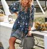 Bohemian Long Sleeve V-Neck Lace-Up Printed Dress for Spring