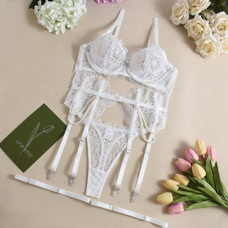Sexy Bra Perspective Lace Fishbone Pearl Decoration Sexy Underwear Women