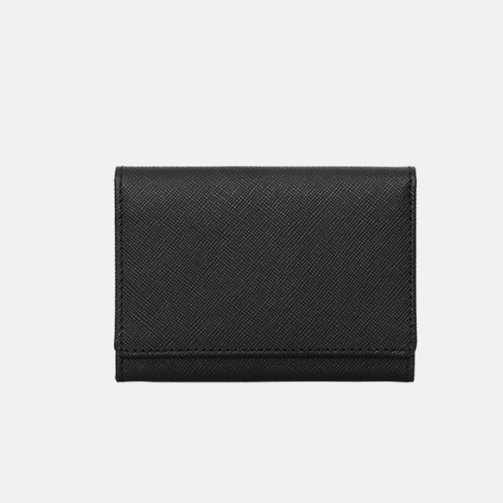 Matt Saffiano Cowhide Slim Business Card Holder Black + Lime Green