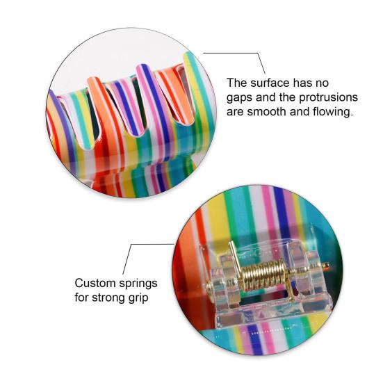 Hair Claw Colorful Striped Design Back Head Hair Clip Anti-slip Teeth Strong Grip Shower Hair Clamp Versatile Use Hair Accessory