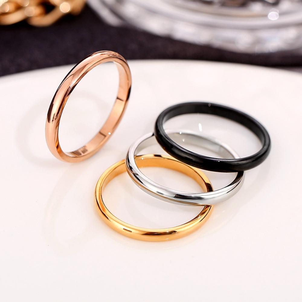 Simple Titanium Steel Diamond Ring for Women Minimalist Couple Band Smooth Stainless Steel Jewelry