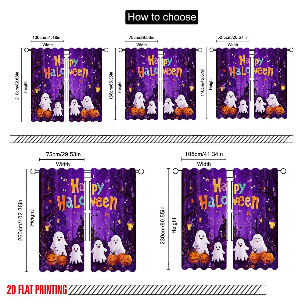 2pcs,2D Plane Printing Curtains&Window Treatment Ghosts_ Pumpkins_ and Bats Versatile 100% Polyester (without Rod) Room Decor