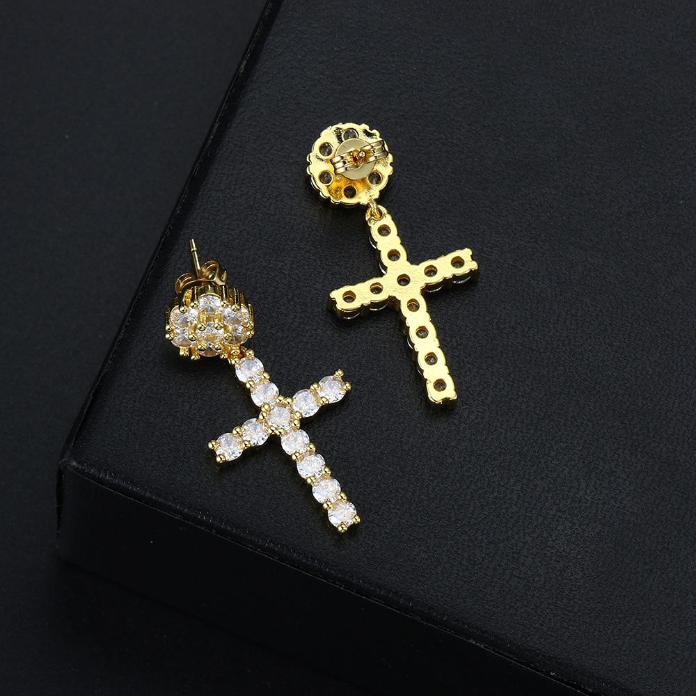 Big Cross Drop Earrings for Women Fashion Jewelry Punk Gold Color Hip Hop Zircon Earring Studs Men Ear Accessories OHE007