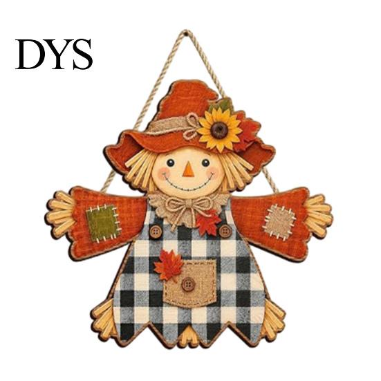 Sunflower Plaid Door Hanger Fall Wooden Hanging Sign, Autumn Scarecrow & Pumpkin Maple Leaf Decorative Wall Art for Home Hanger, Harvest Thanksgiving