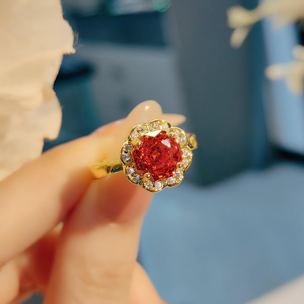 Exquisite Colorful Octagon Millennium Rose Cut Paraiba Ring Set Light Luxury High Carbon Diamond Redstone Stud Earrings Pendant