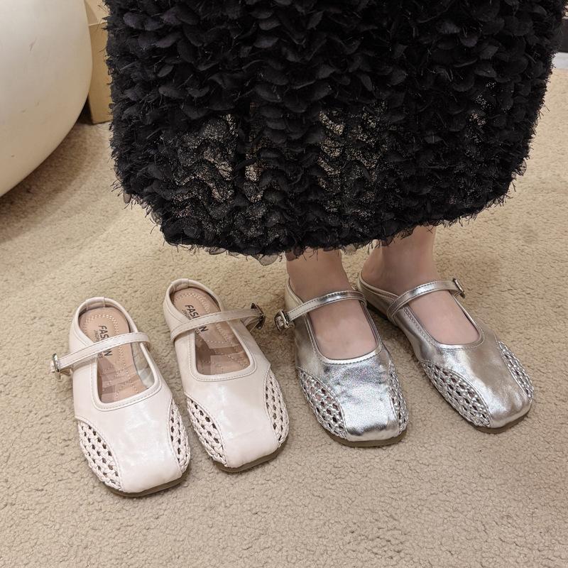 Dámské pantofle z měkké kůže ve francouzském stylu s chladným temperamentem jsou krásné, 100-bag head a semi-retro vnitřní pantofle/sandály se zvýšenou výškou pro ženy