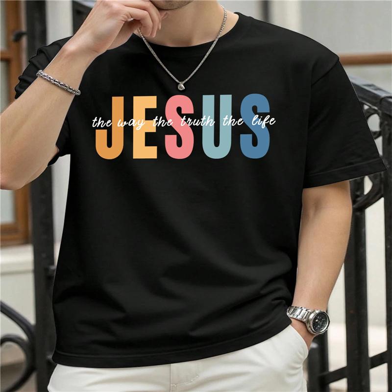 Jesus The Way Truth Life Print Unisexs TShirt Casual Short Sleeve Tee All Season Comfort Ladies Top Plussize T Shirt Daily Wear
