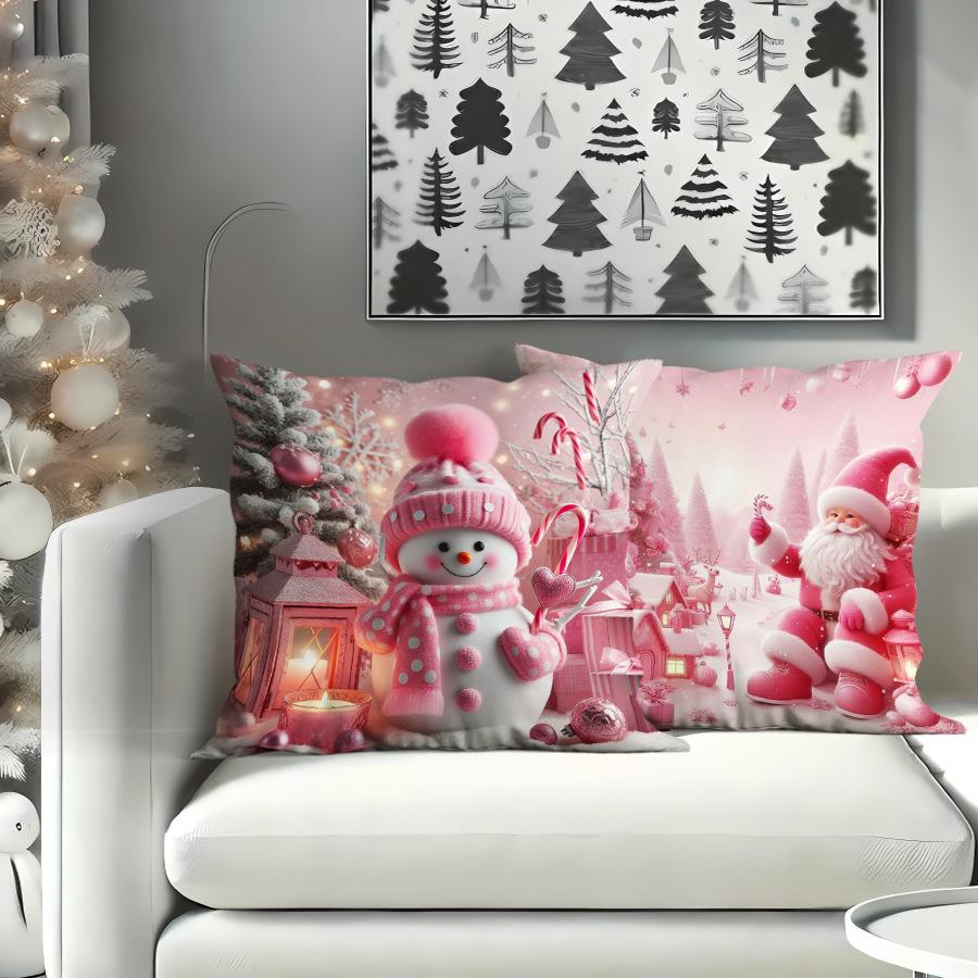 Weihnachts-Kissenbezug mit Weihnachtsmann-Druck Polyester Kissen Sofadekoration Kissenbezug Weihnachtsgeschenk