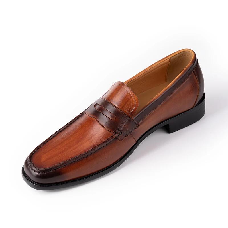 

Casual Mens Leather Shoes Brown Comfortable High-end Hand Suture Fashion Slip-On Wedding Party Dress Designer Loafers Men Shoes 46 коричневий