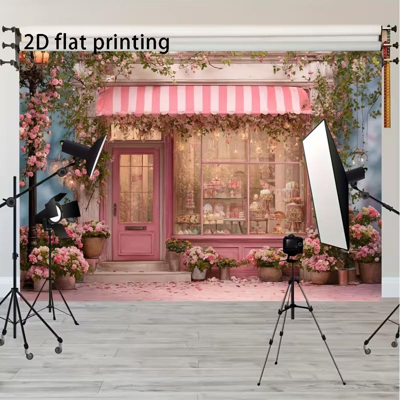 2D Sweet Pink Bakery Backdrop Floral Shop Birthday Party Photo Booth Background