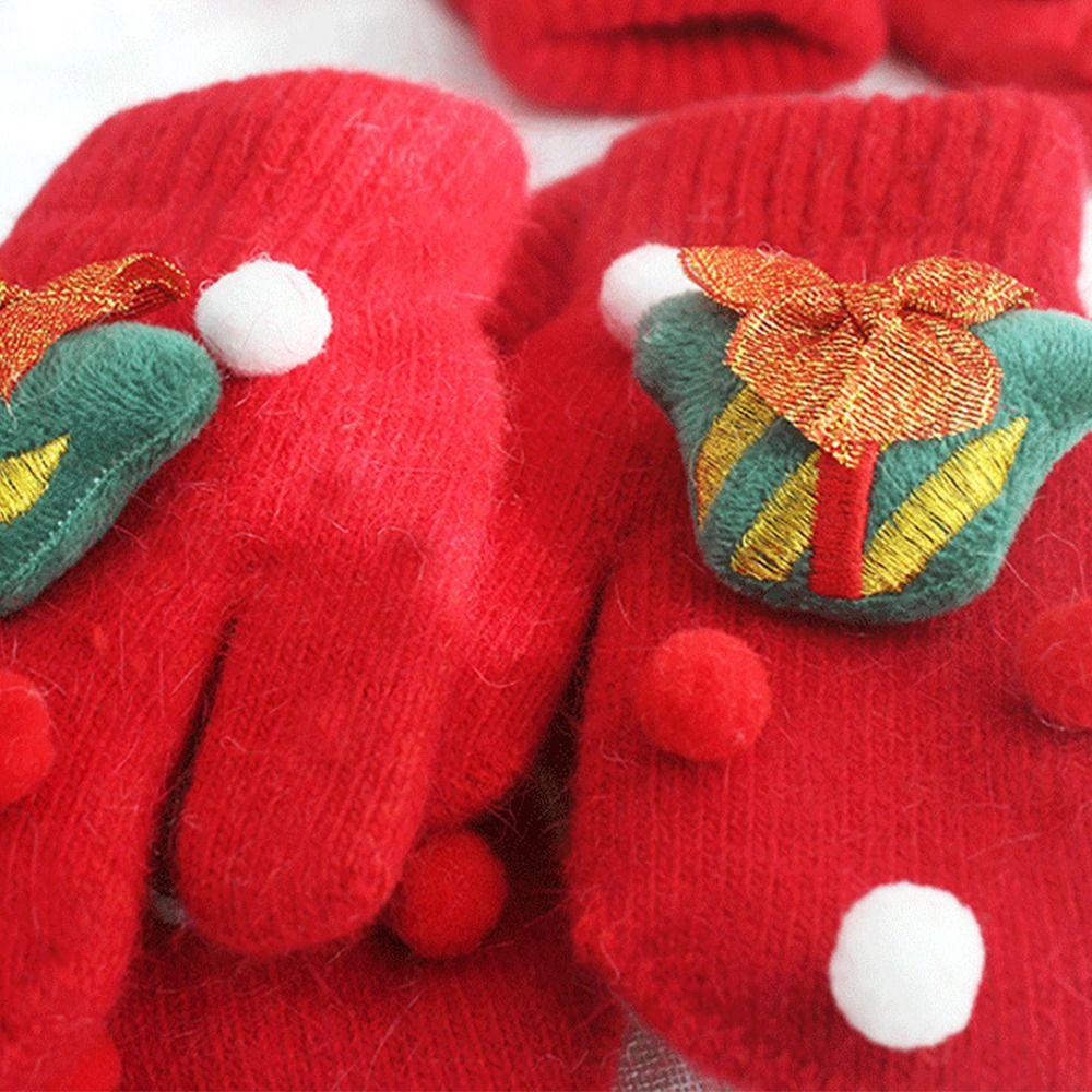 Bell Snowman Christmas Kids Mittens Full Fingers Gloves Women Knitted Gloves Santa Claus Printed