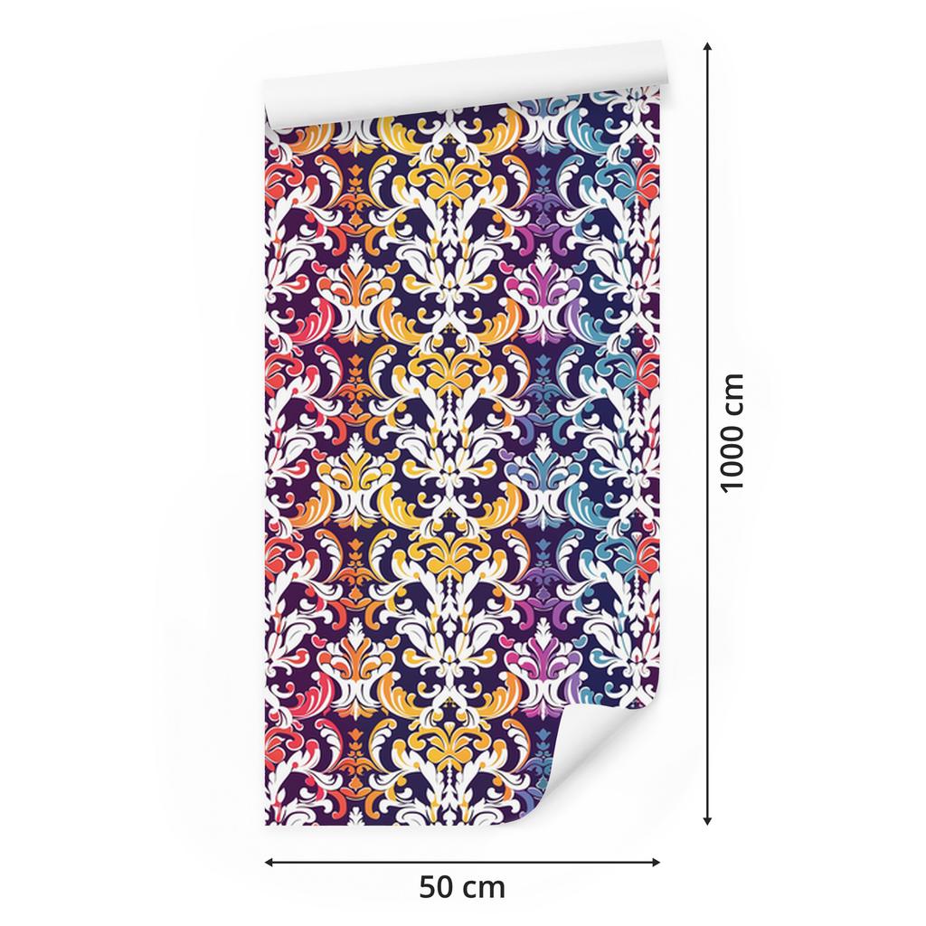 Baroque Damask Wallpaper Light Gray and Purple 50x1000