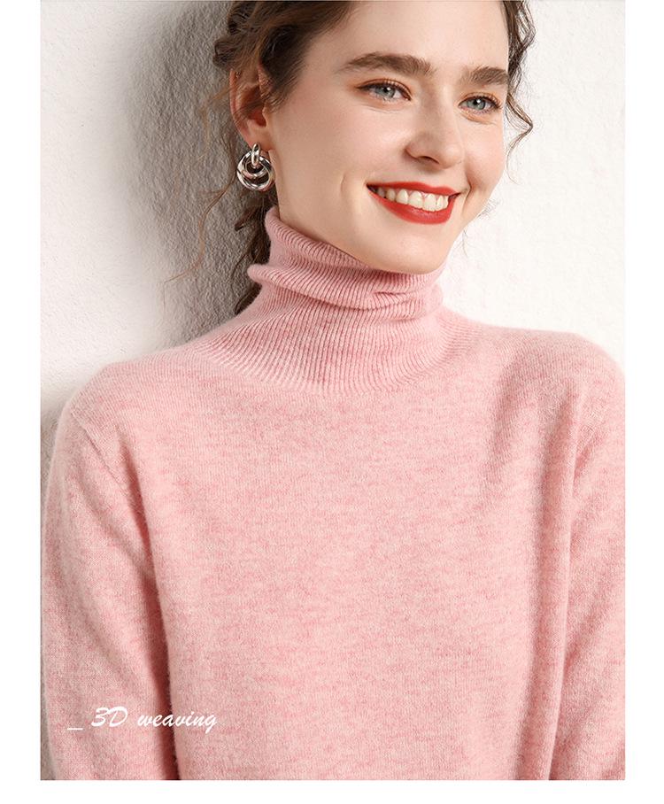 Women's High-Neck Cashmere Wool Pullover - Thick, Solid Color, Loose Fit, Autumn/Winter Sweater
