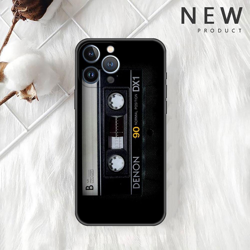 Funda Case For Apple iPhone 14 11 13 7 12 Pro 7 XR XS Max 8 Plus 6 14Pro Black Phone Coque Vintage Cassette Tape Retro Style