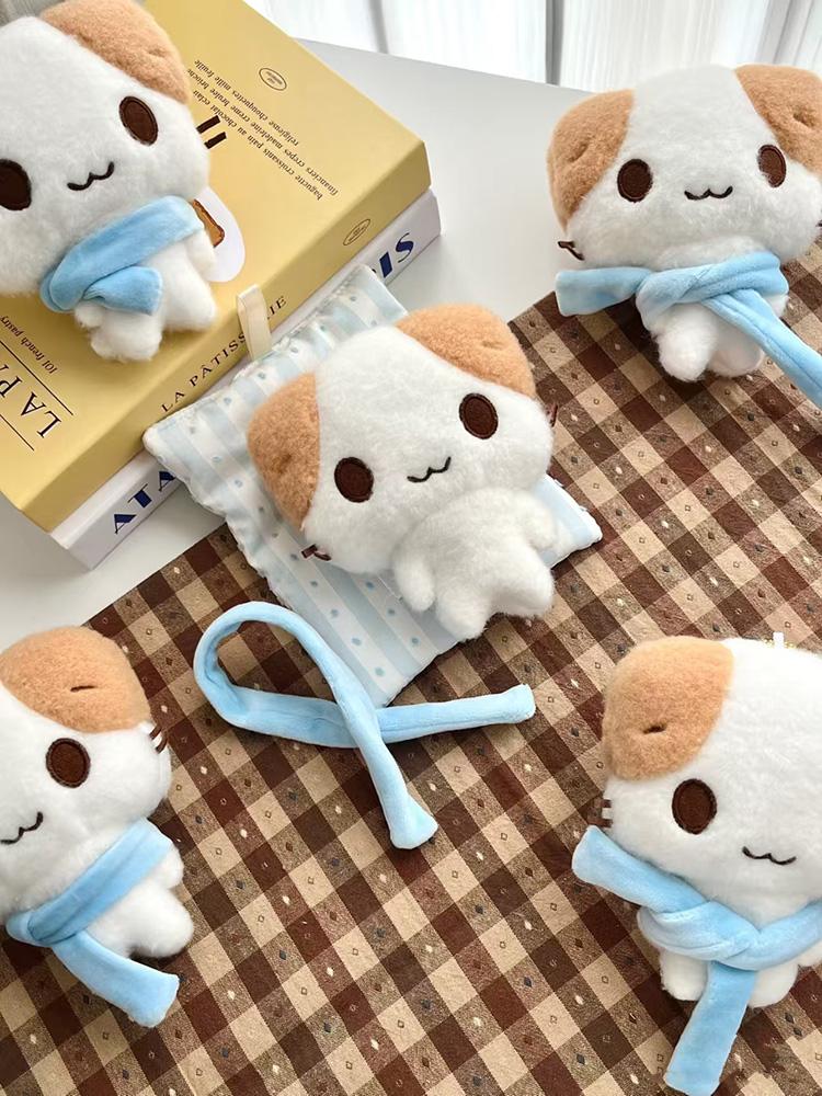 Lovely Marshmallow Cat Scarf Plush Doll Pendant Fluffy Kitten Stuffed Toy Keychain Great Gift Idea For Besties Female Friends