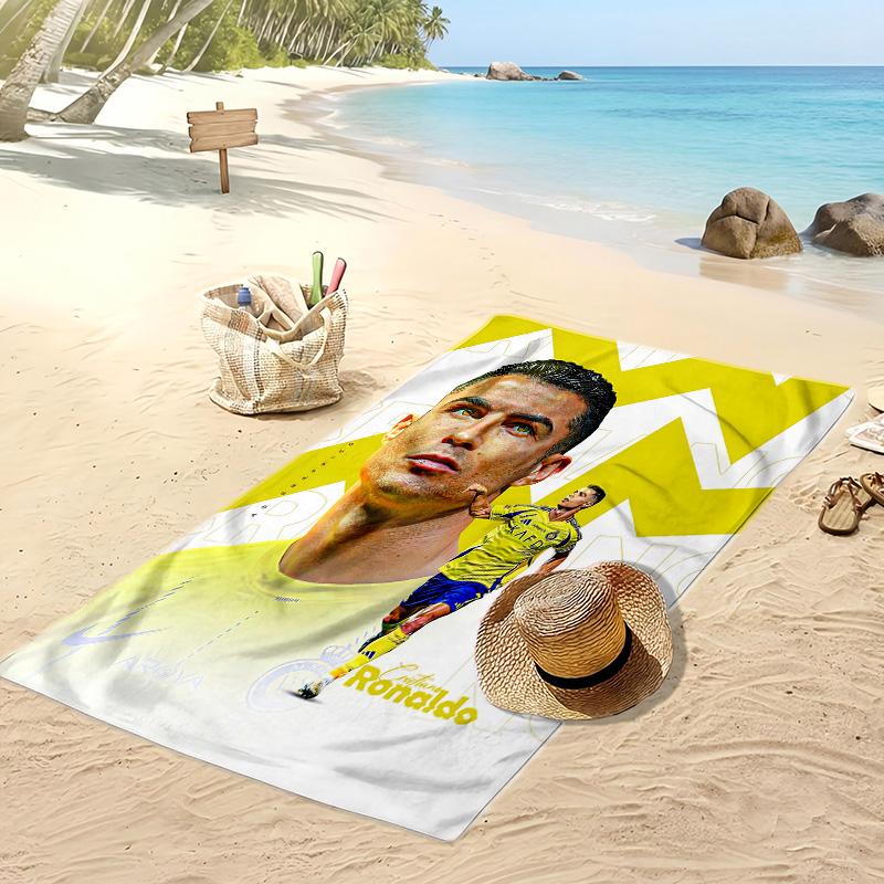 Cristiano Ronaldo Aufdruck Strandtuch Schnelltrocknend Weiches Handtuch Tragbar Große Rechteckige Stranddecke für Reisen Schwimmbad
