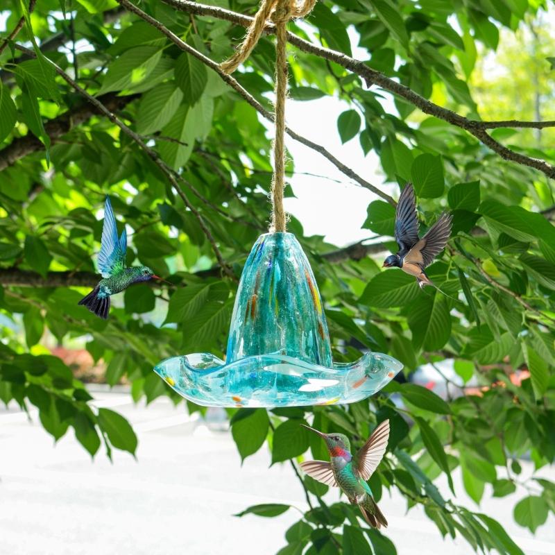Weatherproof Glass Hummingbird Bird Bath Waterer Attracts Hummingbirds With Smooth Surfaces And Tool Less Installation