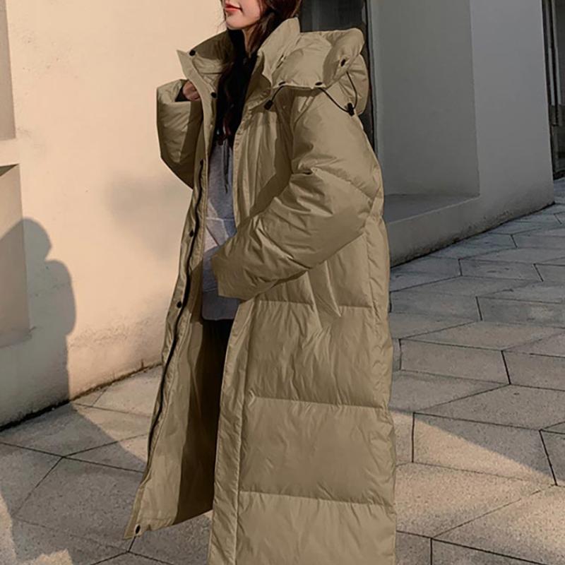 Vielleicht New Solid Color X-Long Straight Winter Coat Women Parkas Clothes Casual Hooded Warm Winter Jacket Female Outerwear