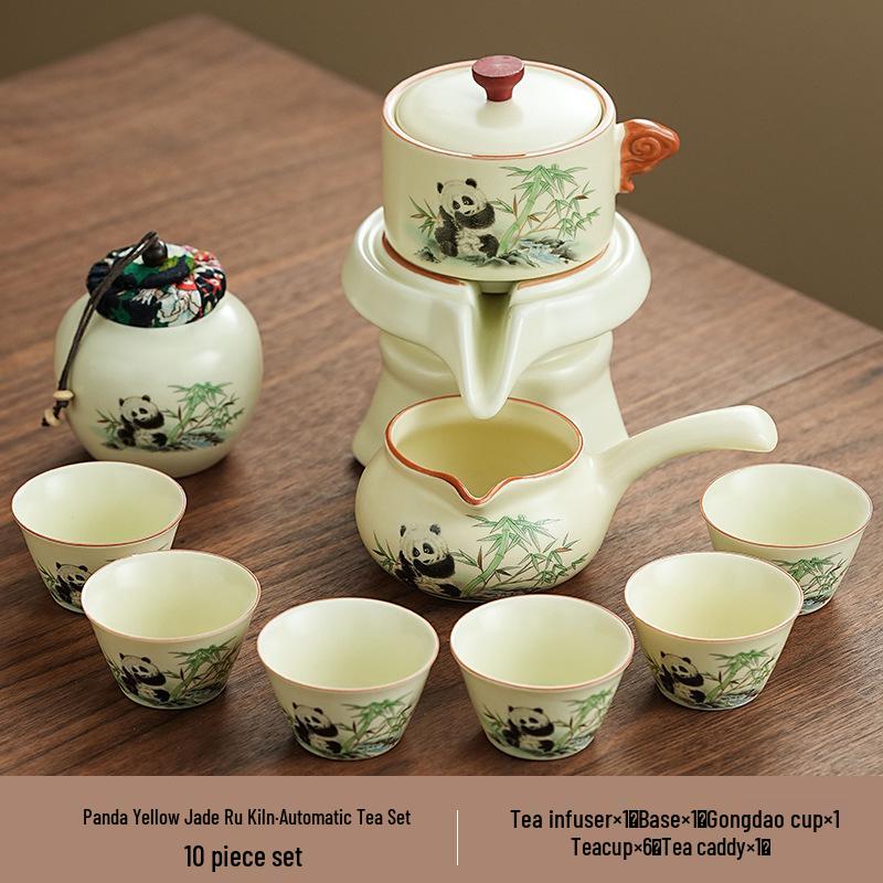 Panda Ru Kiln Kung Fu Tea Set: 2024 Gaiwan & Teapot, Ideal for Home or Gift