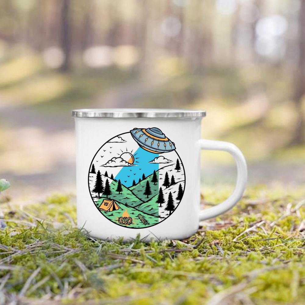 Hrnek s potiskem Měsíc Slunce Hory Dobrodružství Táborák Párty Pivo Kávový šálek Kempingový smaltovaný hrnek Horská rukojeť Šálky Dárky pro kempaře