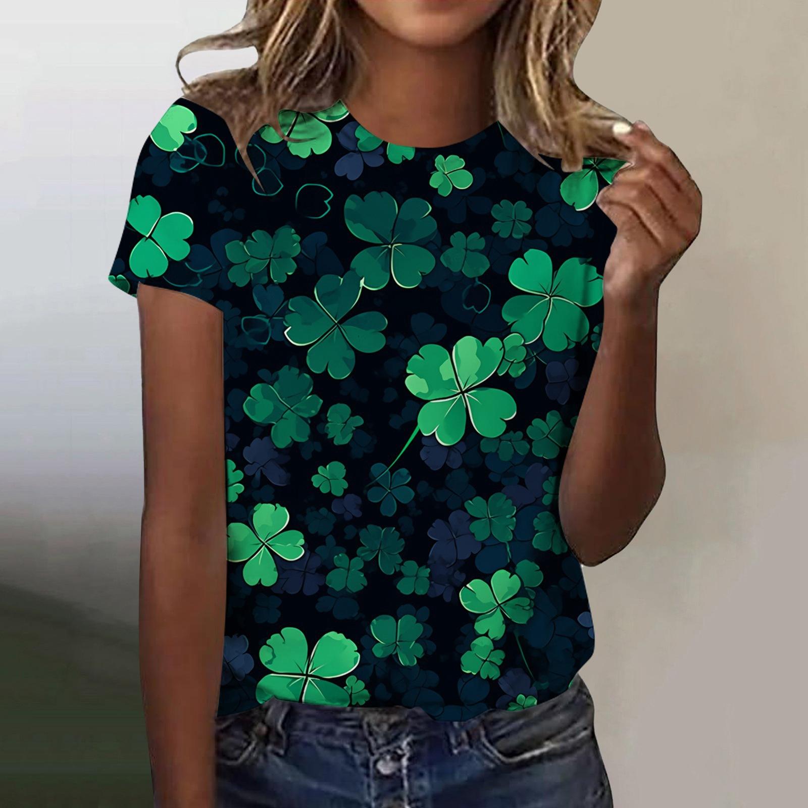 

Летняя футболка с четырьмя листьями, повседневные топы с 3D-принтом, модные женские футболки с коротким рукавом, большие размеры 5XL