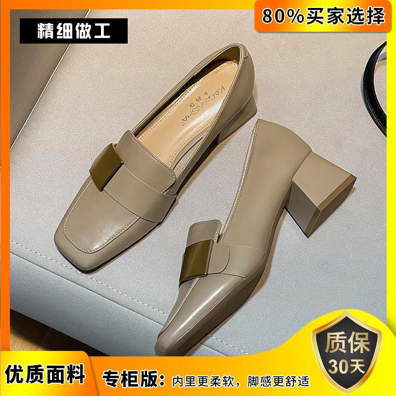 

Французские туфли на толстом квадратном каблуке, женские зимние туфли из кожи в британском стиле, ретро-лоферы из мягкой кожи на высоком каблуке 38