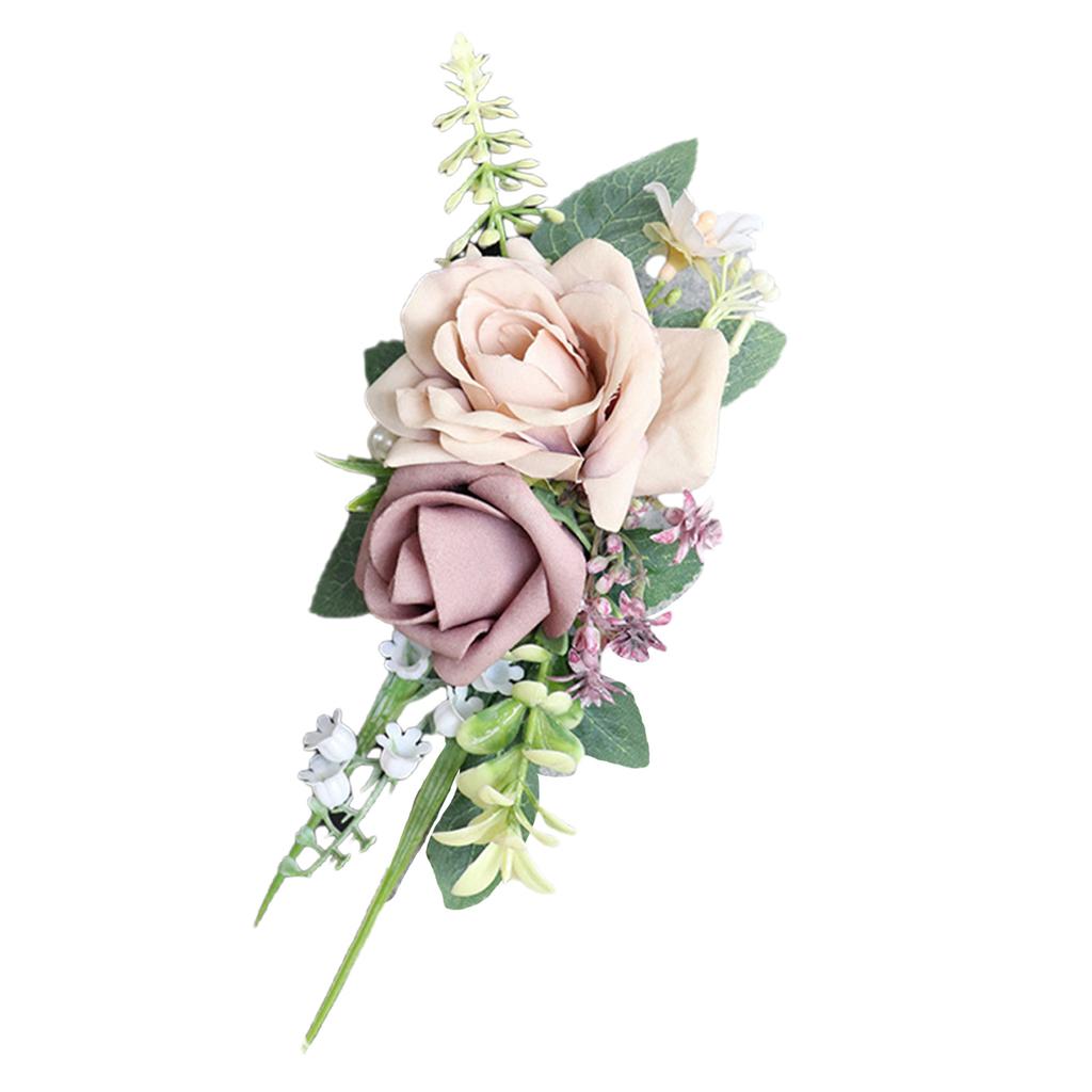 Realistic Rose Boutonniere Wedding Corsage Handmade Wrist Flower Optional for Weddings Decoration in Soft Color
