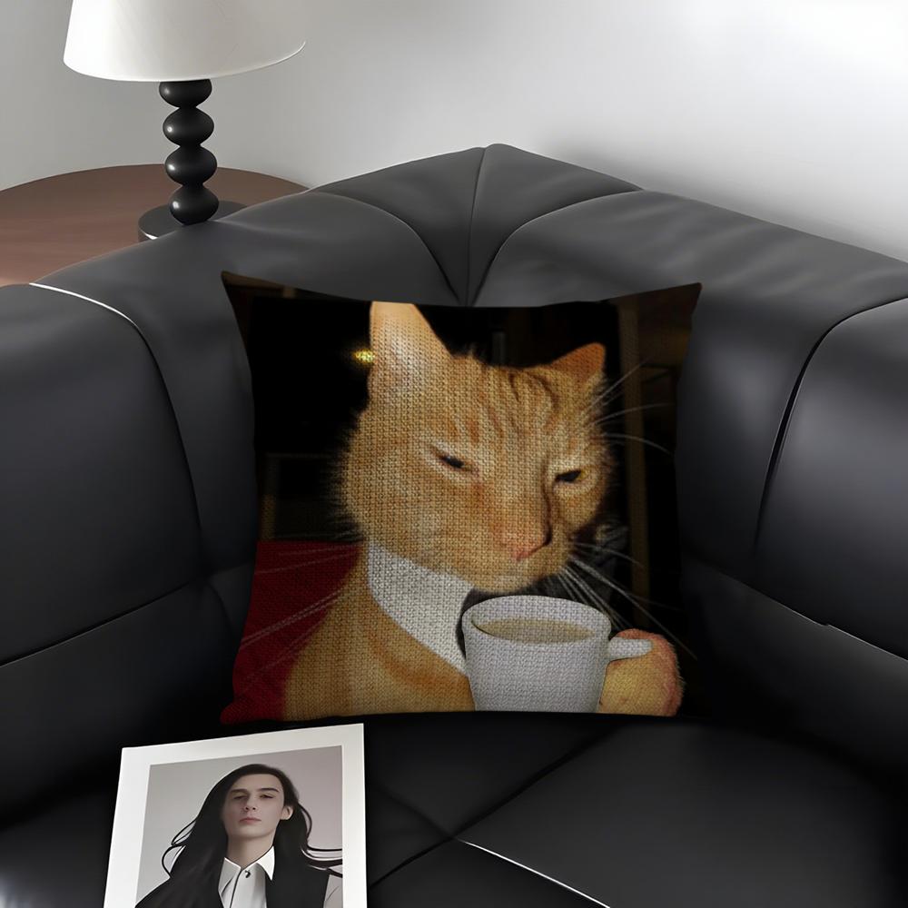 Meme Cat Funny Cushion Cover Natural Linen Organic Fabric DoubleSided Printing Sofa Home Decor Gift Pillow Case