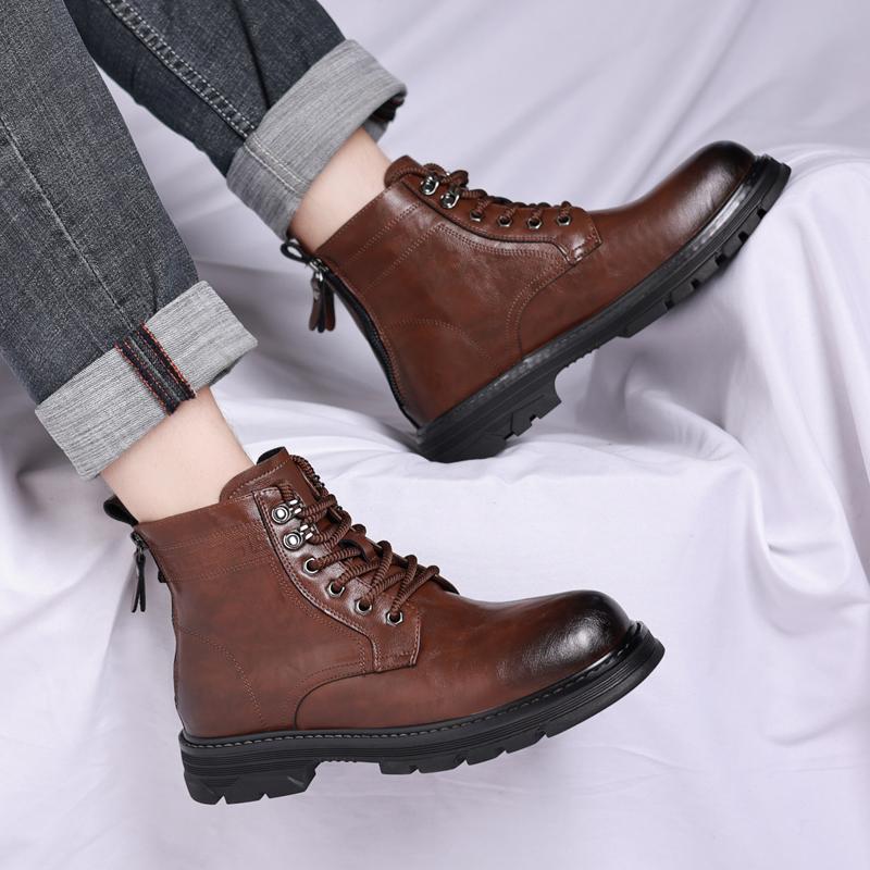 New Men's High-top Fashion Shoes New Motorcycle and Ankle Boots Waterproof Boots Men Leather Shoes Men Comfortable Casual Boot