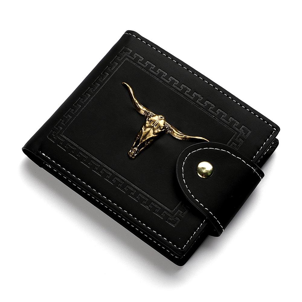 

Модный кошелек мужской из кожи с тиснением под бычью голову, на молнии и кнопке, отделение для монет и кредитных карт, матовый кожаный зажим для мужчин, подарок чёрный
