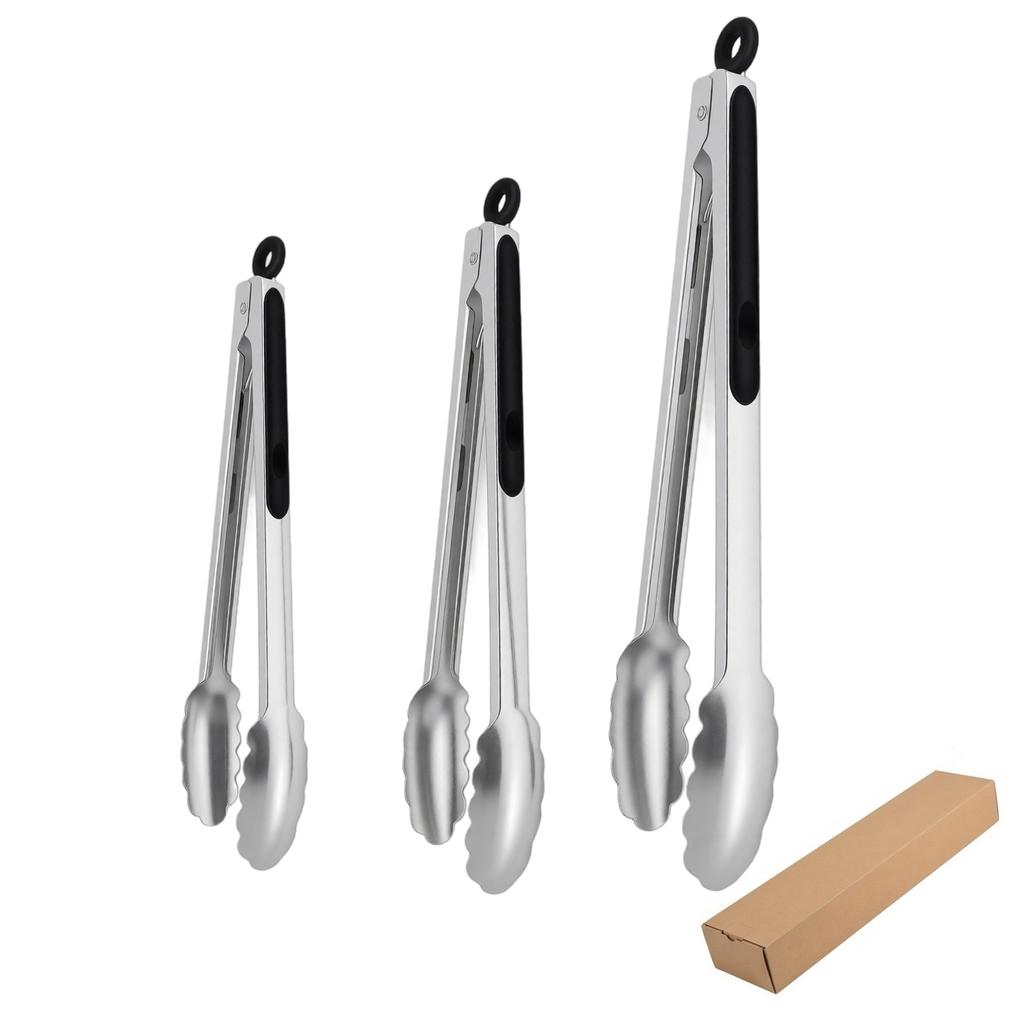 Stainless Food Tongs - Heat Kitchen Tongs for BBQ Grilling, Cooking and Serving