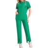 Women's Short Sleeved Solid Color High Collar Pocket Top Pants Work Clothes Two Piece Set