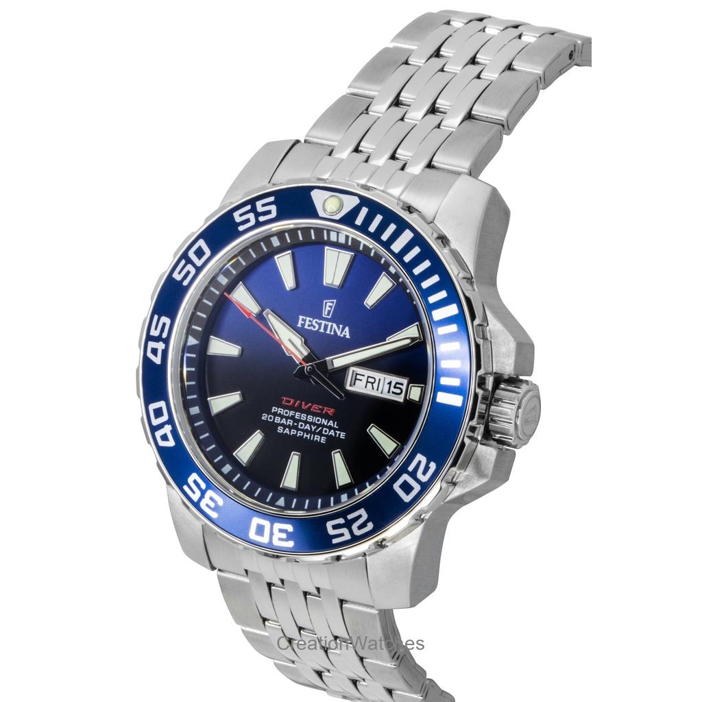 FESTINA Stainless Steel Blue Dial Quartz Diver's F20661-1 200M Men's Watch
