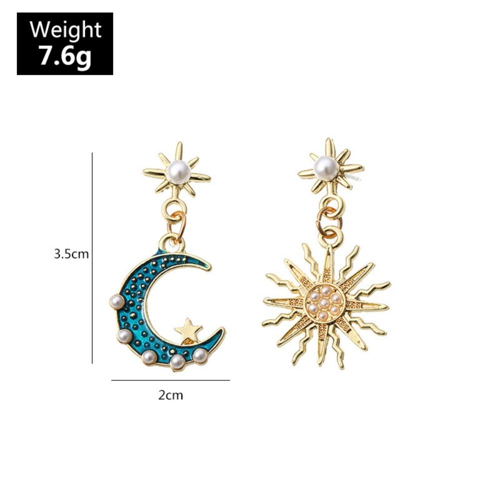 New  Inlaid Zircon Enamel  Moon Sun Asymmetrical Earrings Women Personalized Zircon Beach Holiday