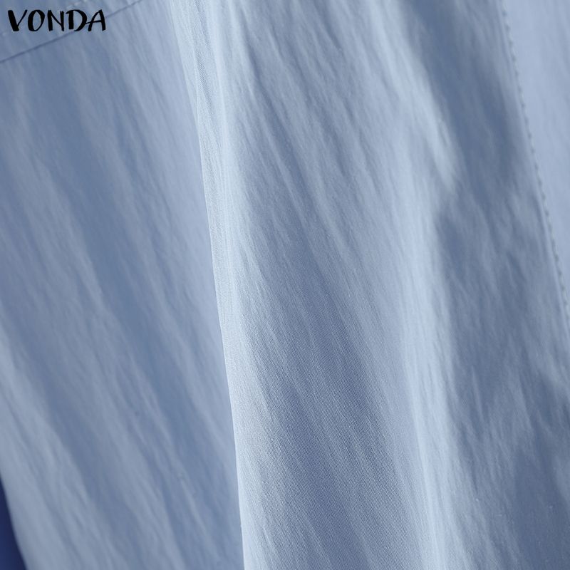 VONDA Women Casual Round Neck Ruffled Long Sleeve Solid Color Baggy Blouse