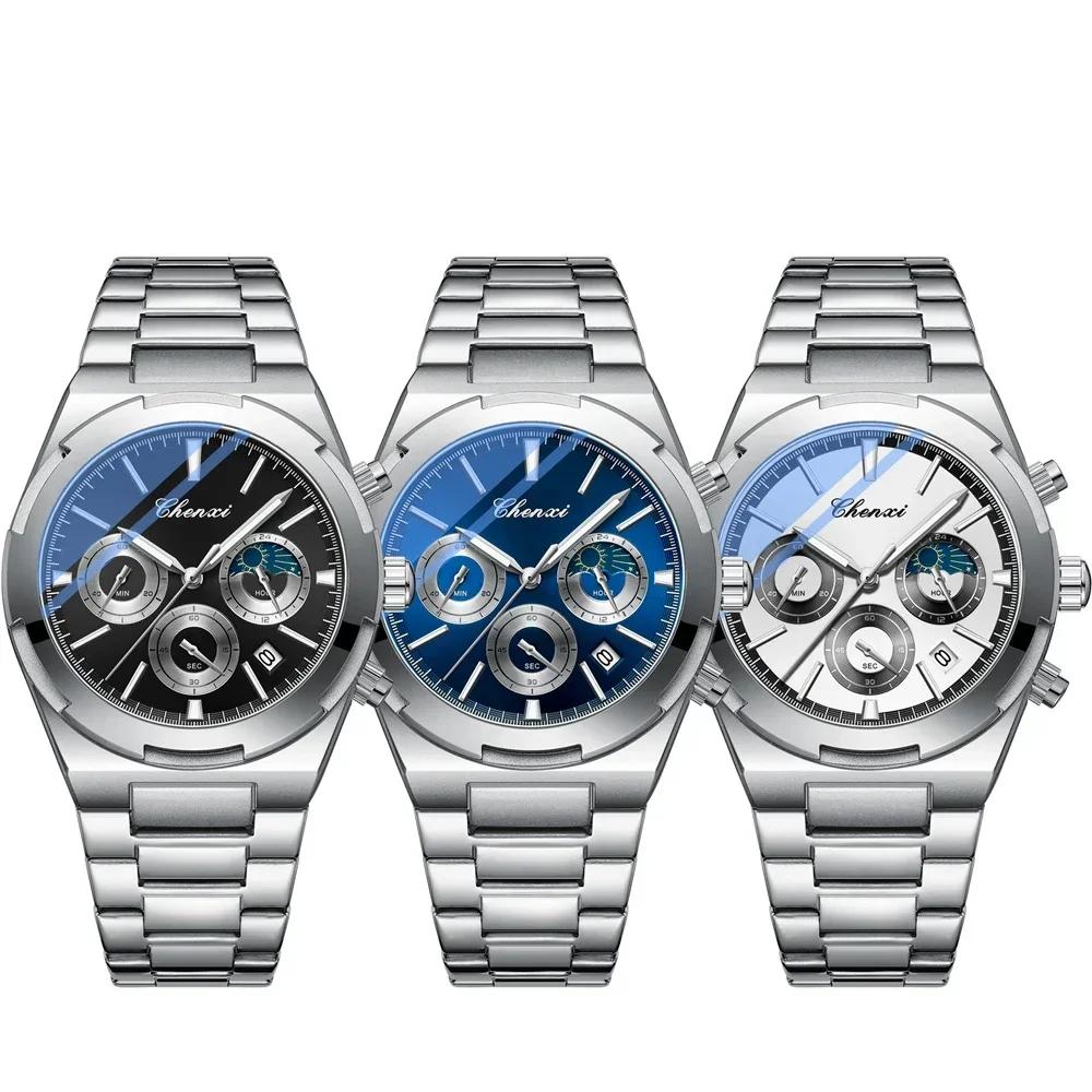Man Wristwatch Business Waterproof Male Clock Luminous Date Stainless Steel Quartz Men Chronograph Watch