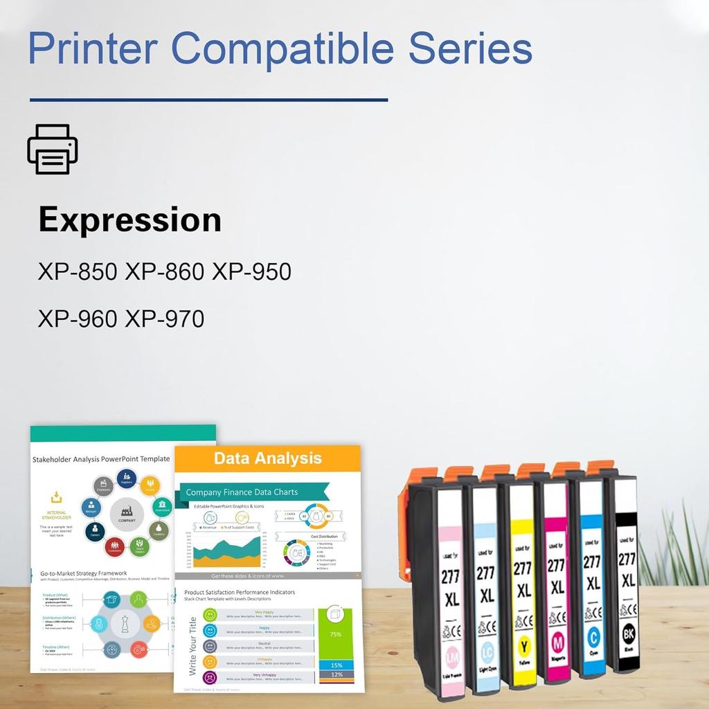 High Yield 277XL Ink Cartridges Combo Pack (6-Pack, 1BK 1C 1M 1Y 1LC 1LM) - SFL Compatible Replacement for 277XL 277 T277 Ink Cartridge with XP-850
