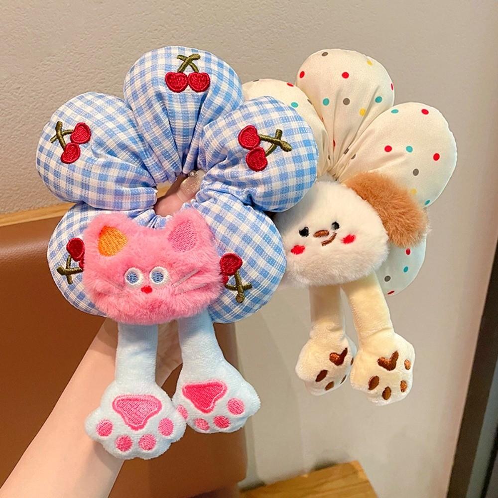 Cute Cotton Filled Scrunchies Cloth Plaid Flower Hair Ring Creative Bun Rubber Bands  Travel