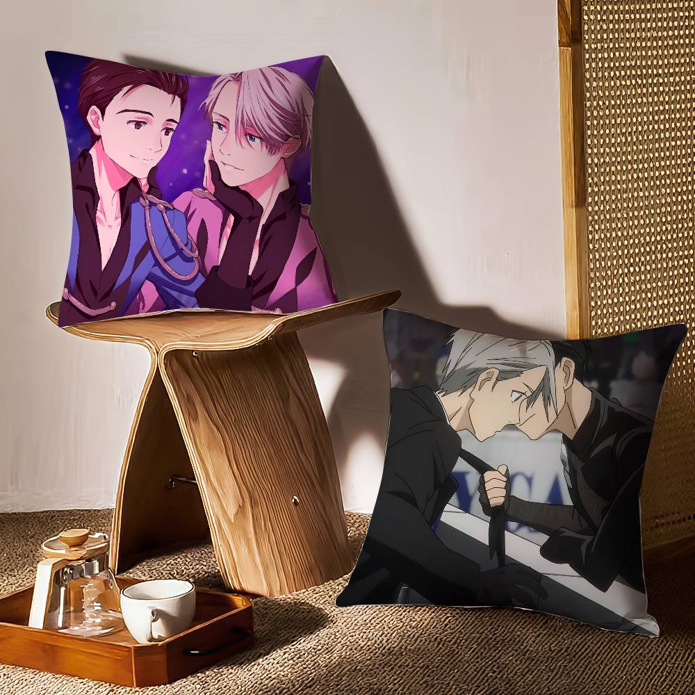 Y-Yuri On Ice Pillow Case Anti-dustmite Pillowcase Invisible Zipper Silky Short Plush Sofa Cushion Cover