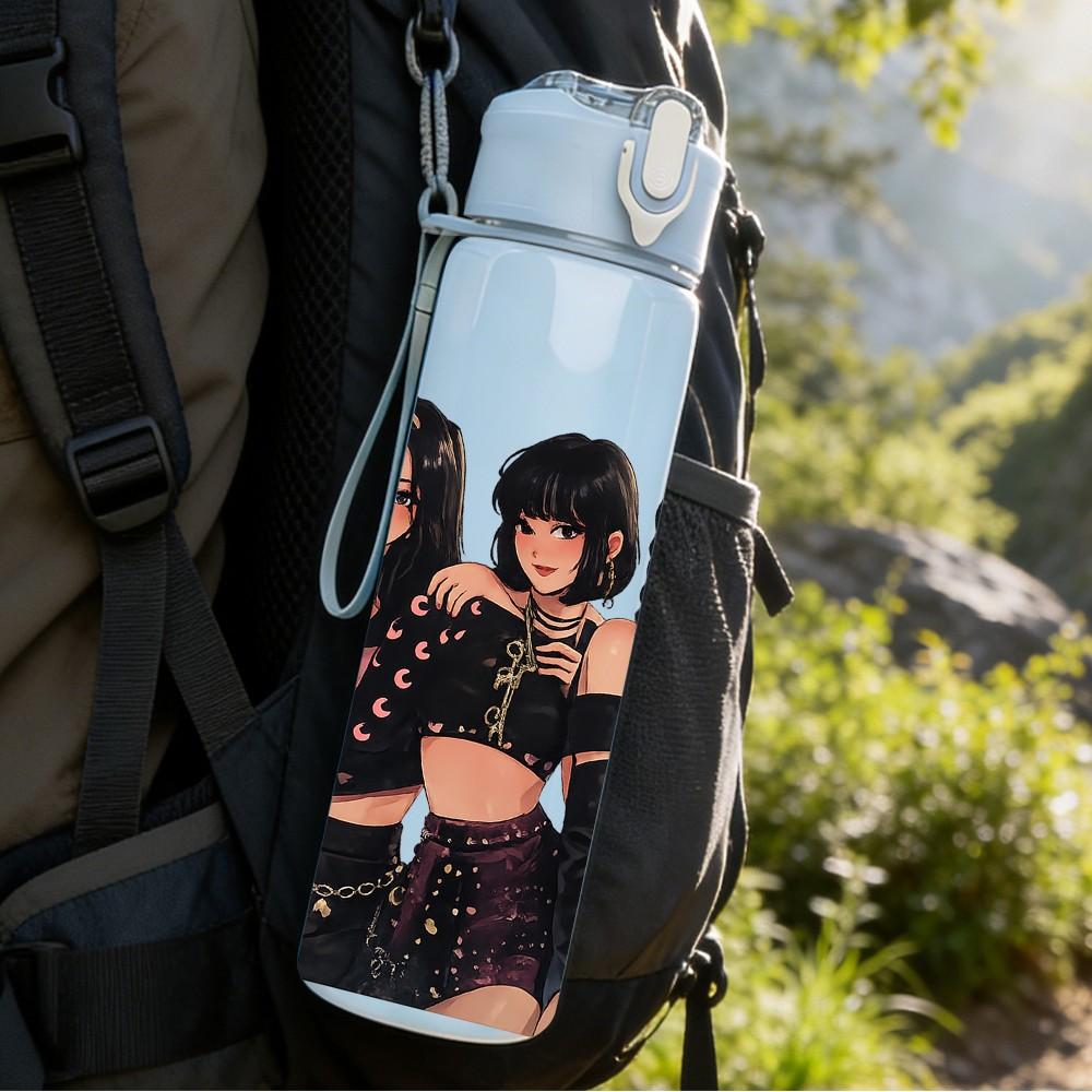 1PC Girl Band Pop Group Portrait Print 750ml Color Plastic Sports Water Bottle Leakproof Flip Straw Lid Suitable for Sports Office Home Use