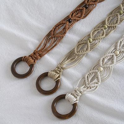 Boho Style Wax Rope Weaving Knotted Ethnic Style Handmade Wooden Beads Women's Belt Leisure Vacation Style Exquisite Waist Rope