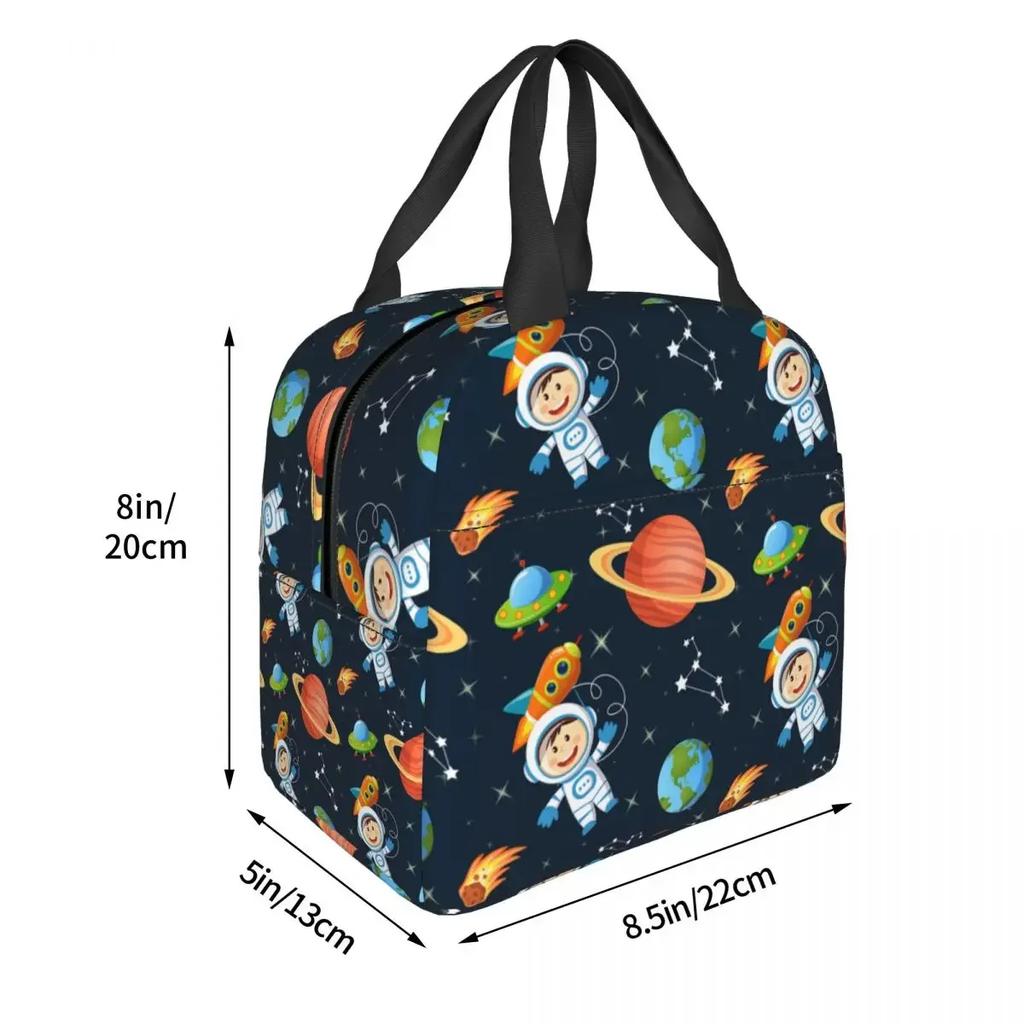 Space Universe Astronaut Lunch Bag Thermal Cooler Insulated Cartoon Spaceship Spaceman Lunch Box for Women Kids School Food Bags