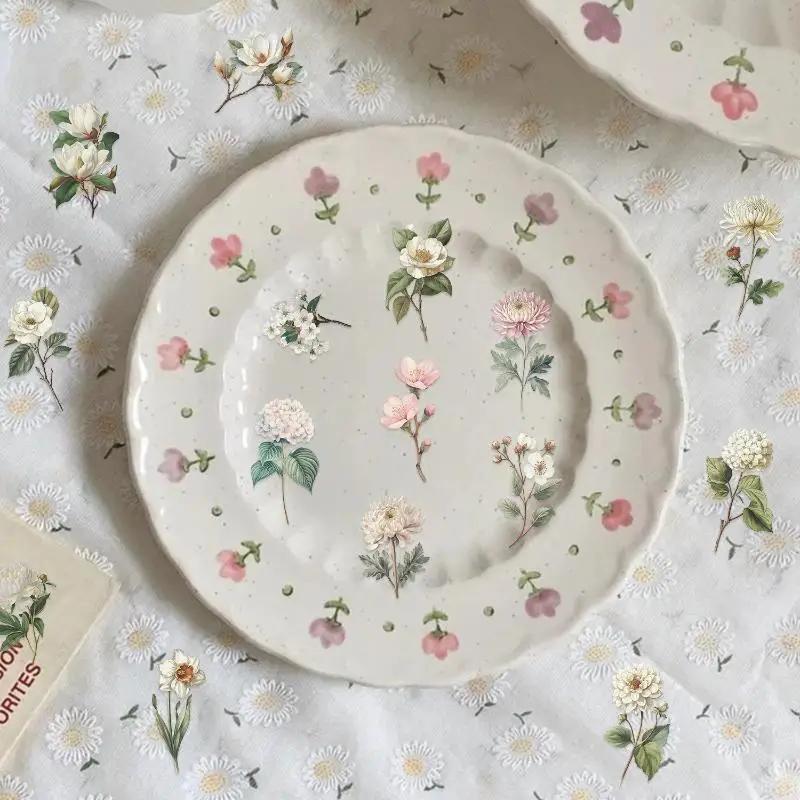 50Pcs Waterproof Decals Retro Long Branch Flower Plastic Stickers Luggage Manual Material Retro Flower Decoration