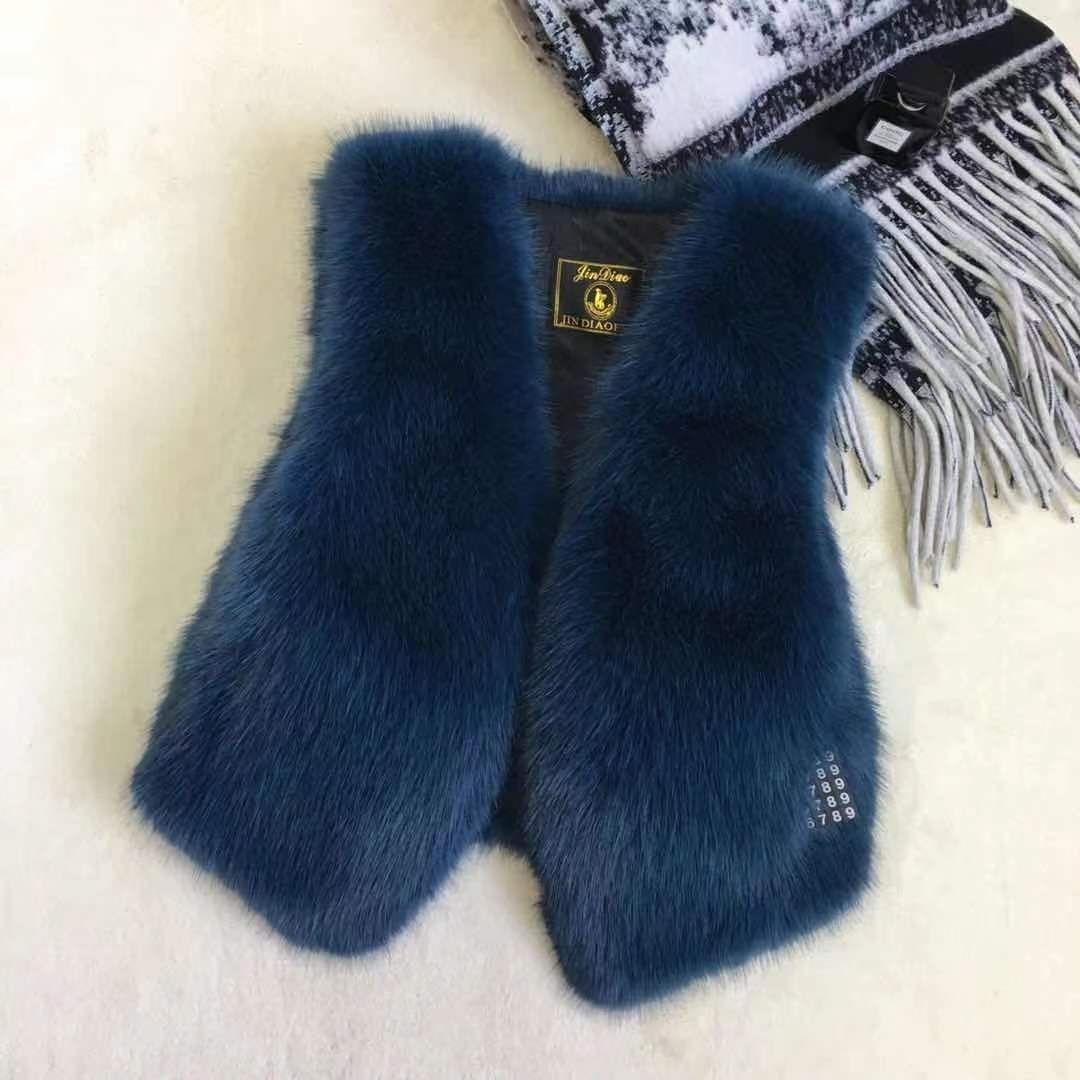 

Осенне-зимние модели жилета из искусственного меха лисы, короткий женский, аутентичный, мужской, рождественский красный, маленький человек, маленький аромат L синий