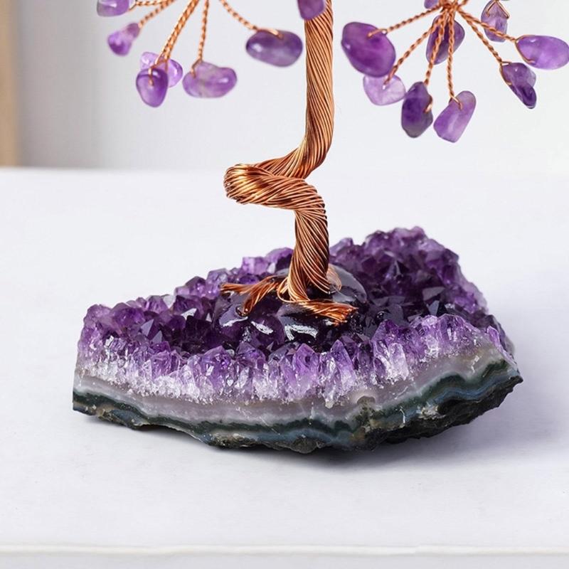 Fengshuis Crystal Bonsais Money Tree with Amethysts Cluster Base for Wealth and Prosperity Home Office Desktop Decors