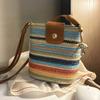 Rainbow Striped Woven Bucket Bag Women'S Summer Seaside Beach Bag Ethnic Style Shoulder Messenger Bag