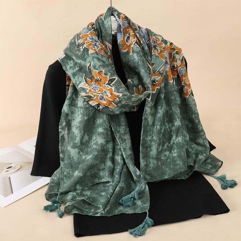 90*180CM New Fashion Printed Soft Linen Cotton Scarf Shawls Abstract Floral Tassel Viscose Scarves Lady High Quality Long Hijab