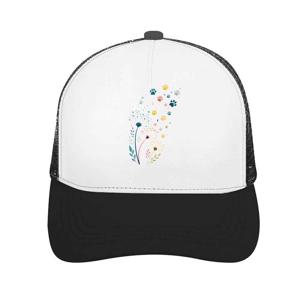 Whimsical Floral Paw Breeze Burst Mesh Baseball Cap Casual Hat Outdoor For Womens Unisex FeUnisex